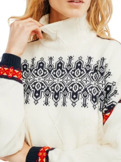 Dale of Norway Høy Hals-Aspoy Ullgenser Dame Offwhite Rod Navy
