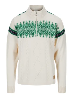 Dale of Norway Half-Zip-Aspoy Ullgenser Herre Offwhite/Gronn
