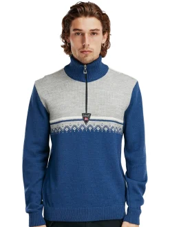 Dale of Norway Half-Zip-Lahti Ullgenser Indigo - Lys Gra - Offwhite
