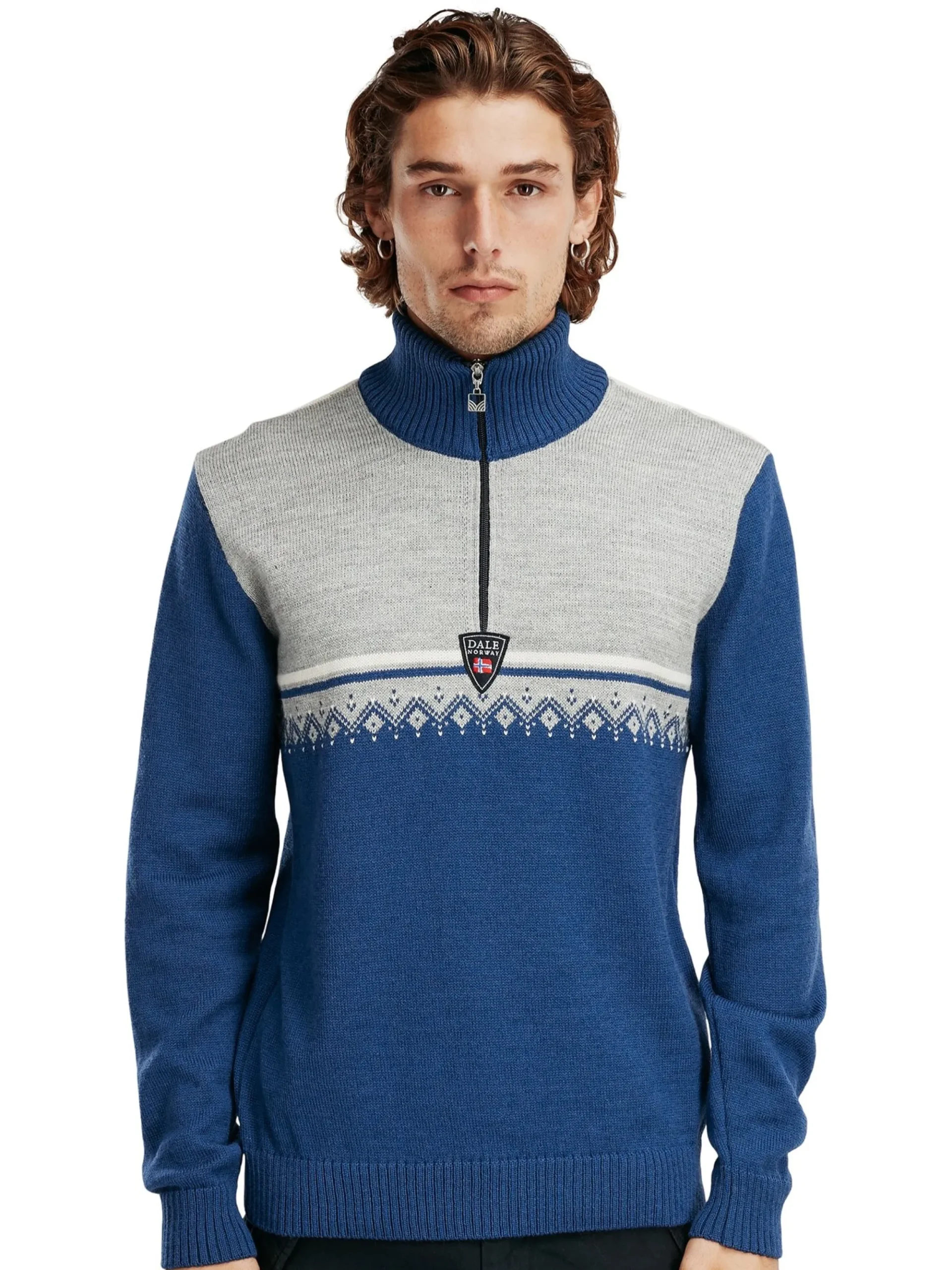 Dale of Norway Half-Zip-Lahti Ullgenser Indigo - Lys Gra - Offwhite
