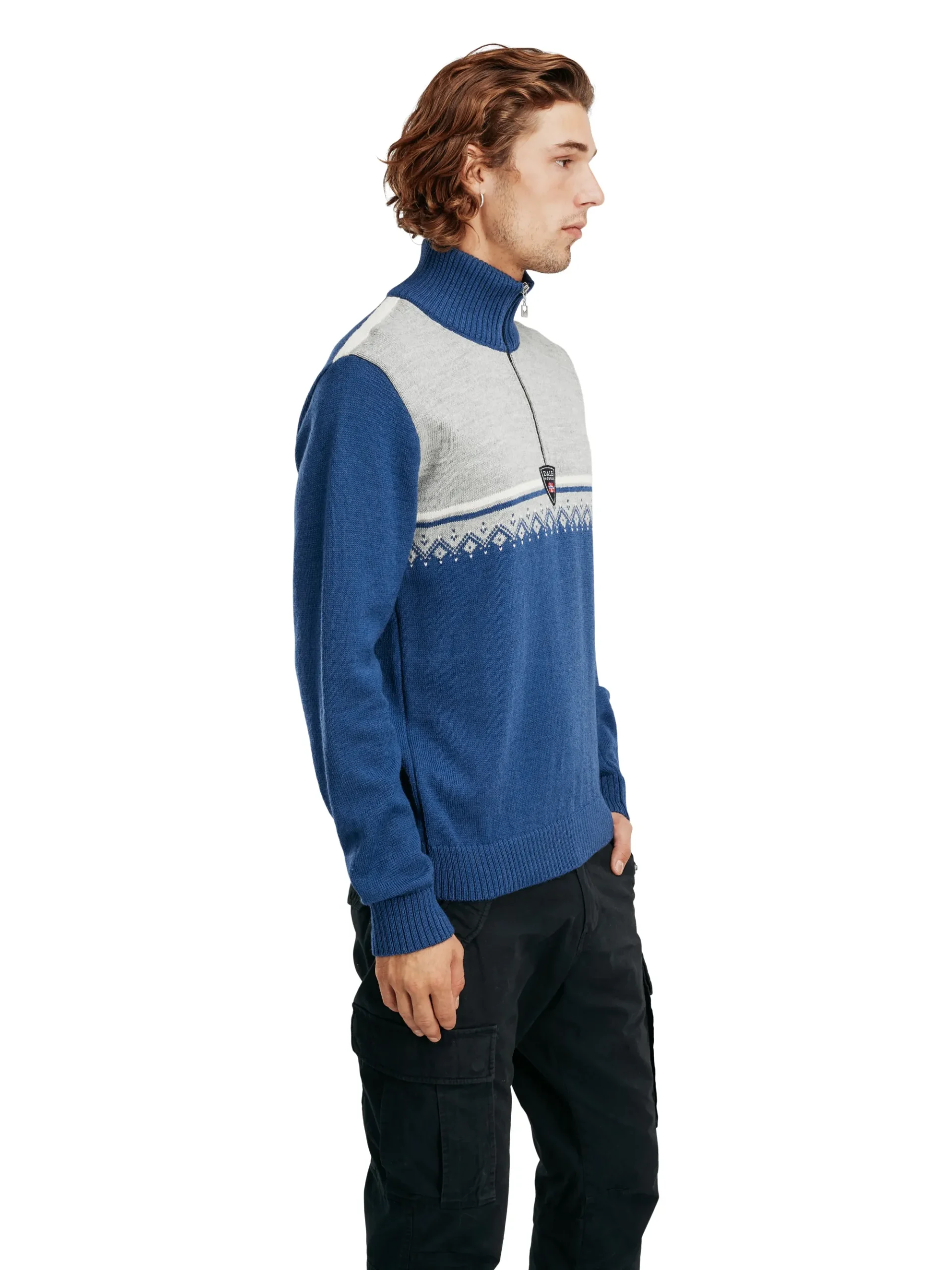 Dale of Norway Half-Zip-Lahti Ullgenser Indigo - Lys Gra - Offwhite