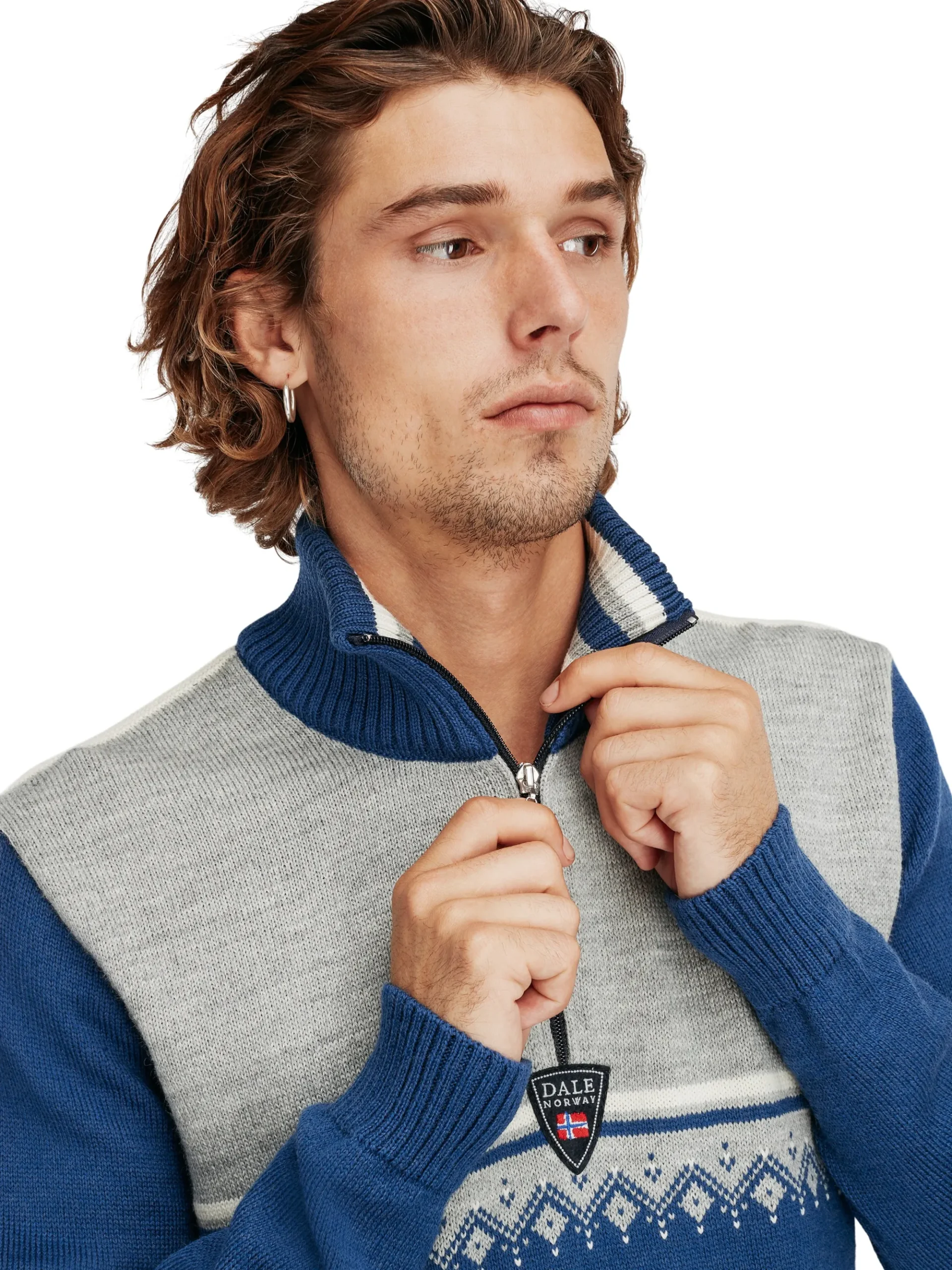 Dale of Norway Half-Zip-Lahti Ullgenser Indigo - Lys Gra - Offwhite