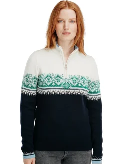 Dale of Norway Half-Zip-Moritz Ullgenser - Merino Mork Bla - Lys Gronn