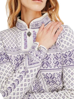 Dale of Norway Half-Zip-Peace Ullgenser Offwhite Mork Lilla